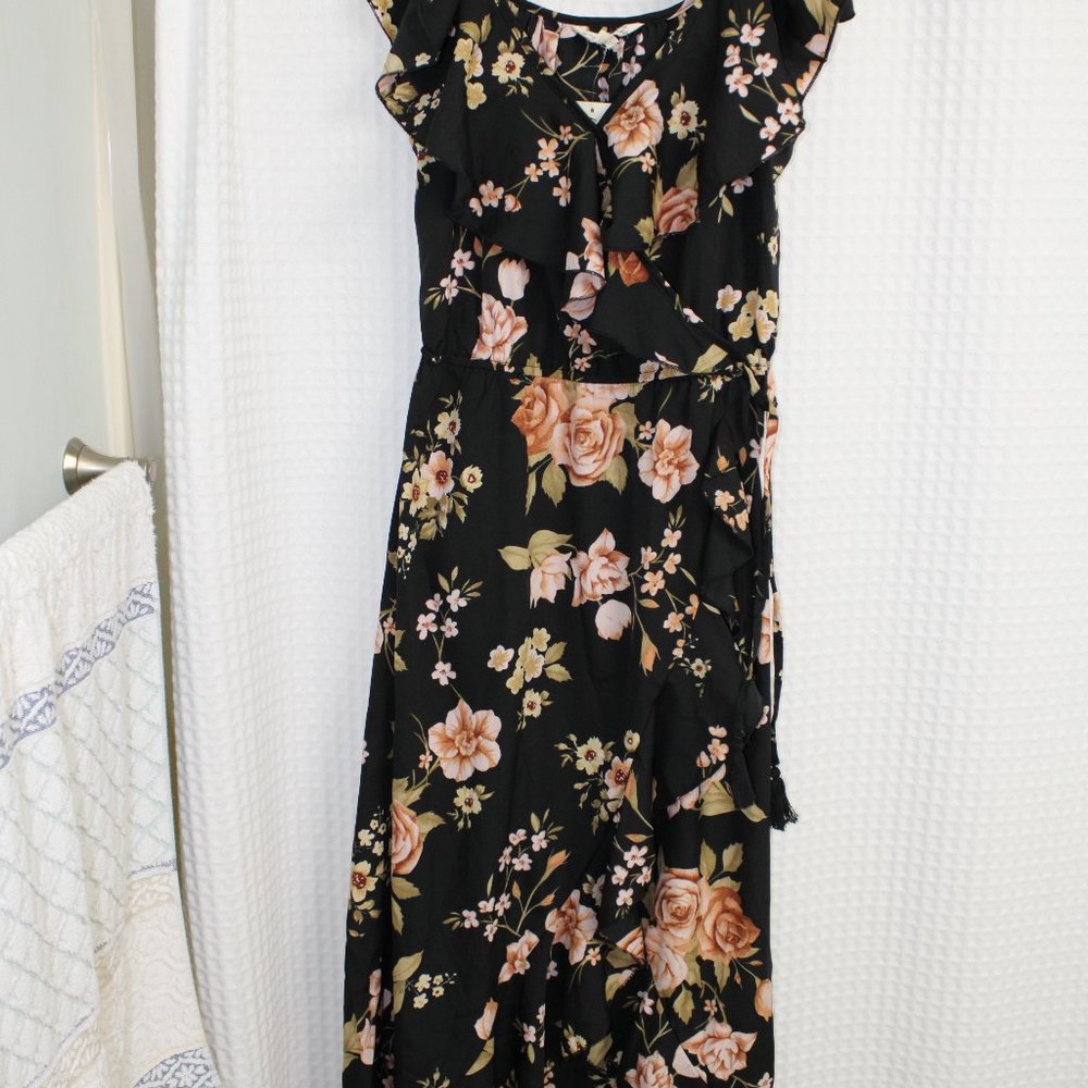 Off the shoulder flower wrap dress